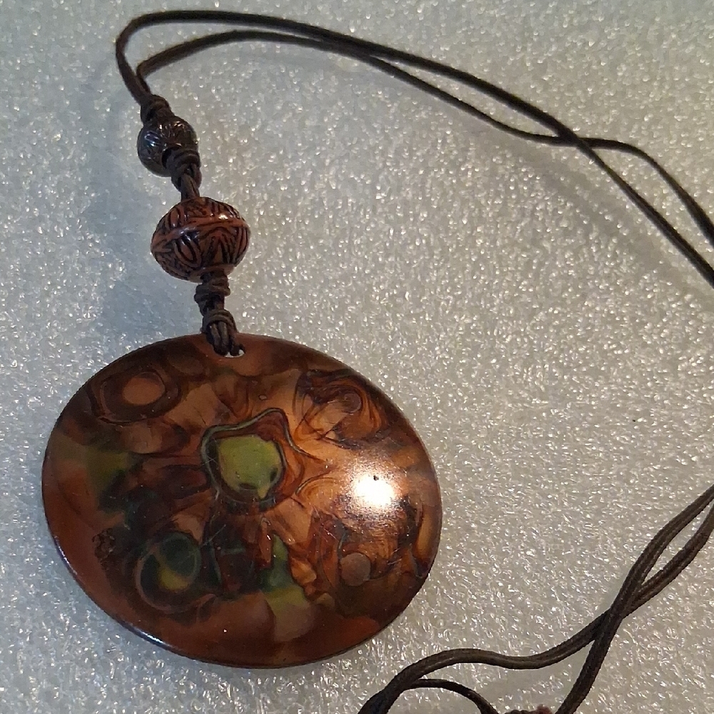 Artistic Brown and Green Dome Pendant Necklace
